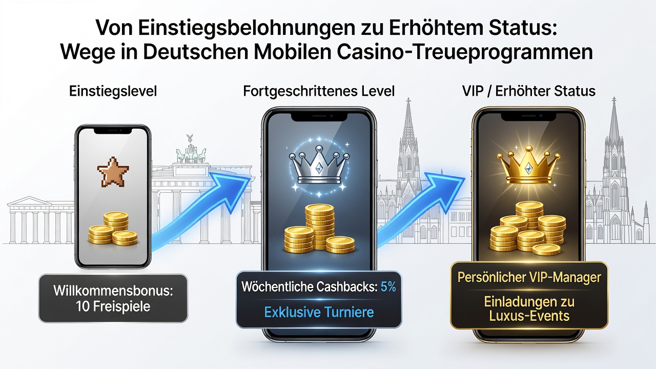 Darstellung von Fortschrittsstufen in mobilen Casino-Loyalitätsprogrammen mit Beispielen für Belohnungen