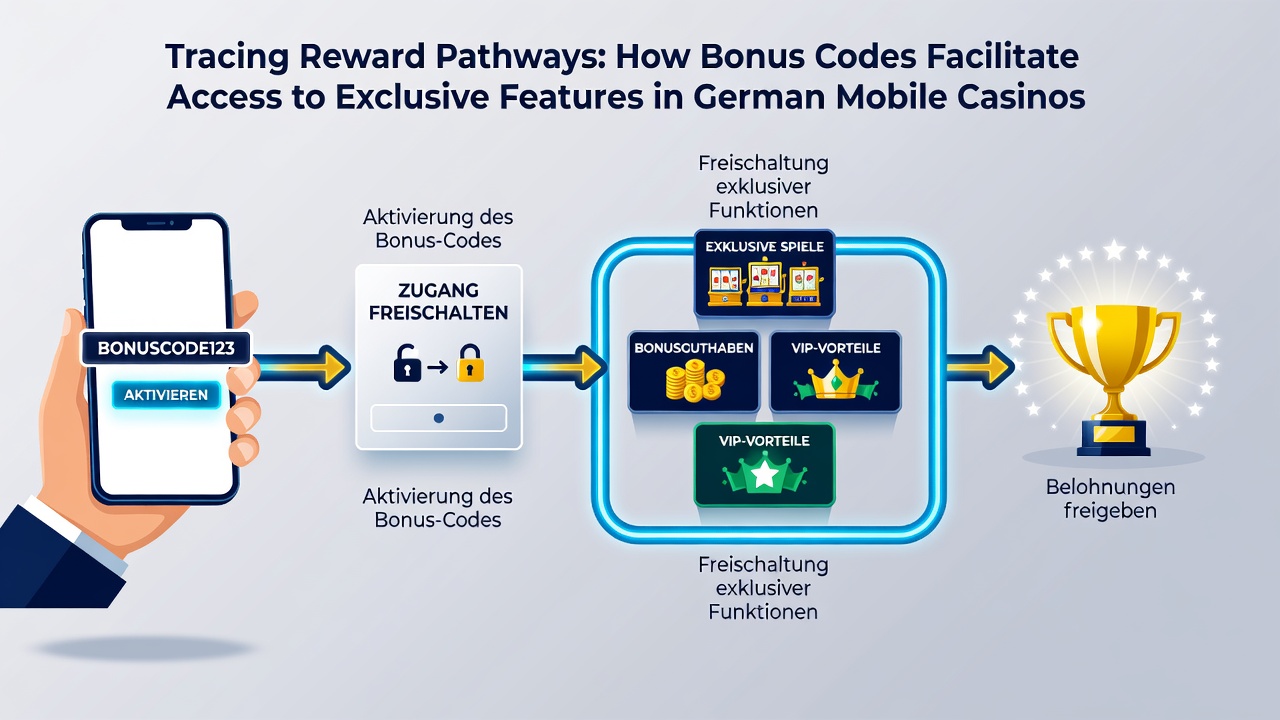 Mobile Casino-Benutzeroberfläche mit aktiviertem Bonus-Code und Fortschrittsanzeige zu exklusiven Features